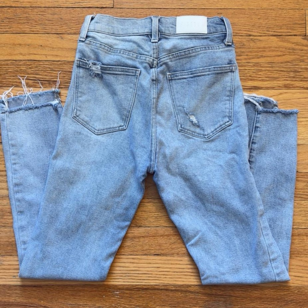 PISTOLA Jeans High Rise Straight Leg Distressed Raw Hem Jeans Size 26